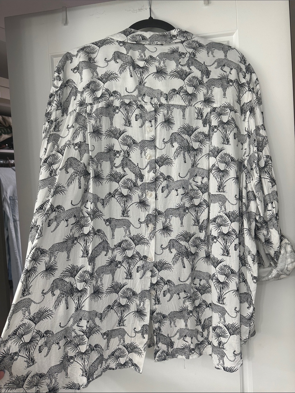 Jane and Delancey White and Black Leopard Print Button-Up Blouse - Picture 5 of 5